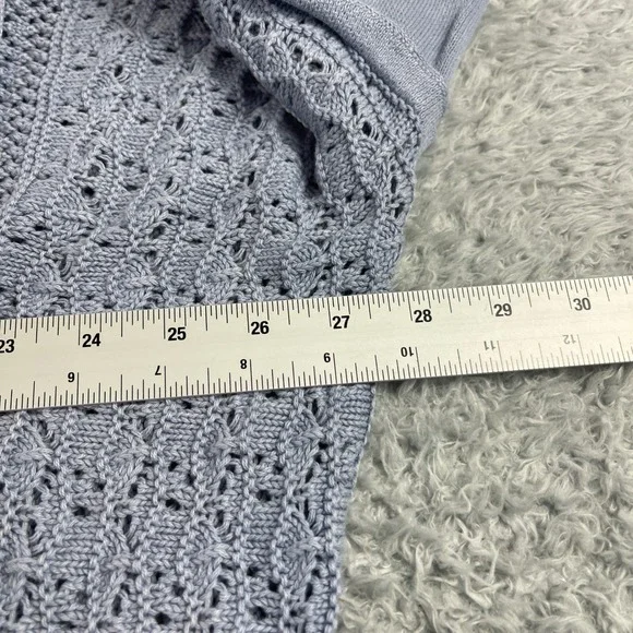 Pure Jill Elements Blue Cotton Crochet Panel Pullover Sweater Womens Large L - Picture 4 of 9
